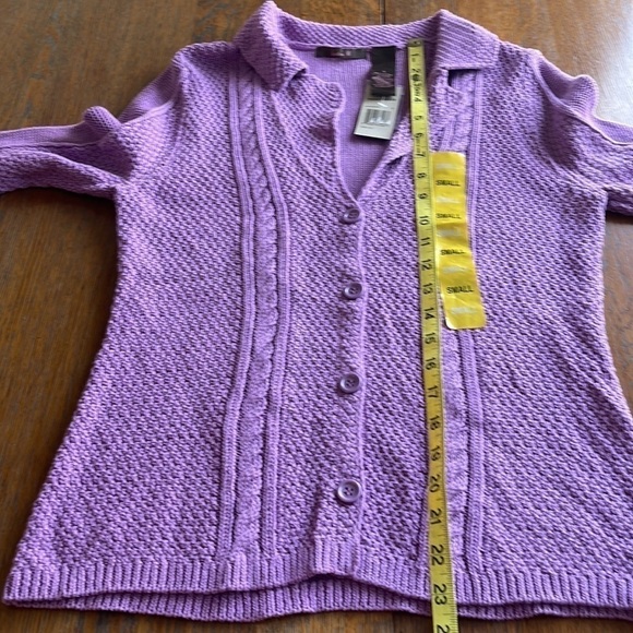 NWT Heather B lilac button-down sweater V-neck Long sleeve textured knit size S - Picture 9 of 13